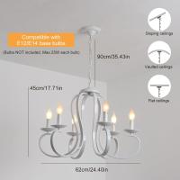 Vintage Lámpara de Araña de Metal Iluminación Estilo Vela Colgante Luz Alta Ajustable Cadena de Metal para Granja Comedor Cocina Isla Vestíbulo Negro 6 Luces - details 47