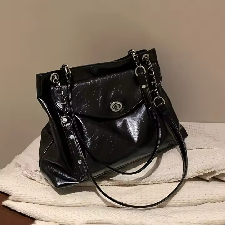 Bolso de mano retro de gran capacidad a la moda para mujer, bolso de hombro con cadena simple para viajeros - 1