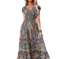 Vestido estampado de manga corta para mujer, vestidos informales con cuello en v, moda de verano - details 4
