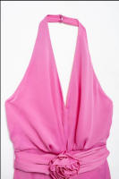 Vestido Plisado con Flores en 3D para Mujer Traje Elegante con Cuello Halter Espalda Descubierta - details 2