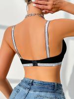 Sujetador Inalámbrico Elegante Negro con Detalle de Malla Plateada - Lencería Cómoda sin Aros para Mujer - details 3
