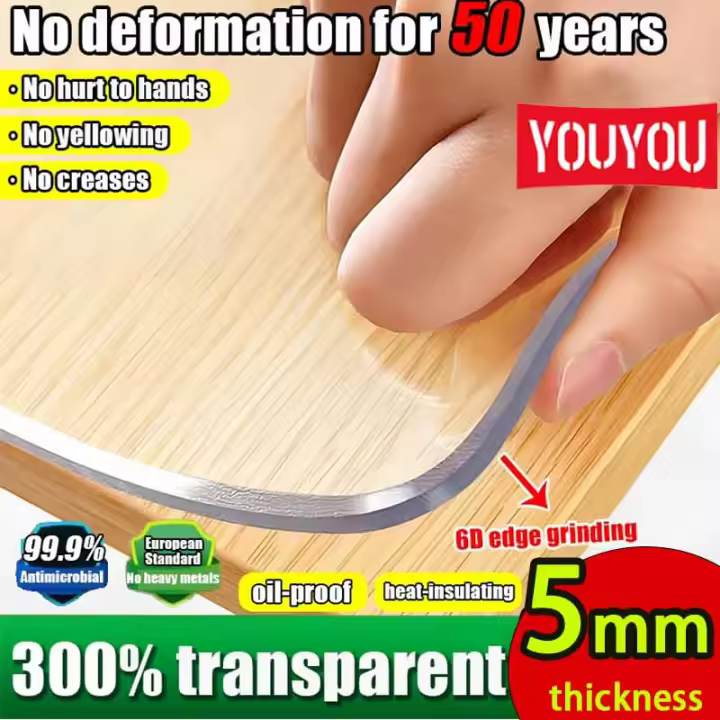 【Very thick】YOUYOU Mall 5.0MM  4-12 Seater PVC Tablecloth Transparent Rectangular Heat Resistant Waterproof soft glass Table cov - 1