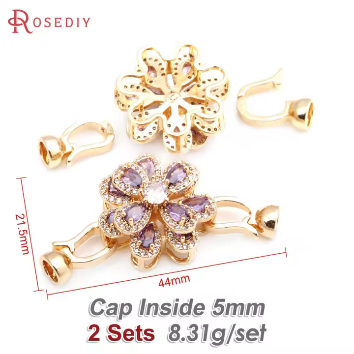 2 juegos de conectores de flores de latón y circonio de Color dorado de 18K para collares, cierres de pulsera, suministros de joyería Diy, accesorios - 1