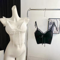 Camisola de encaje con lazo y almohadilla para el pecho para mujer, ropa interior sexy de corte bajo, libre de usar, nuevo - details 2