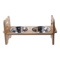 Cuencos ajustables para perros, platos duraderos con soporte, comedero para perros con 2 cuencos de acero inoxidable, cuencos elevados de bambú para mascotas - details 4