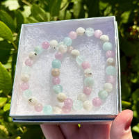 Pulsera de meditación Aguamarina Arco Iris Piedra lunar Kunzita Pulsera de meditación de conexión a tierra Regalos para hombres y mujeres - details 1