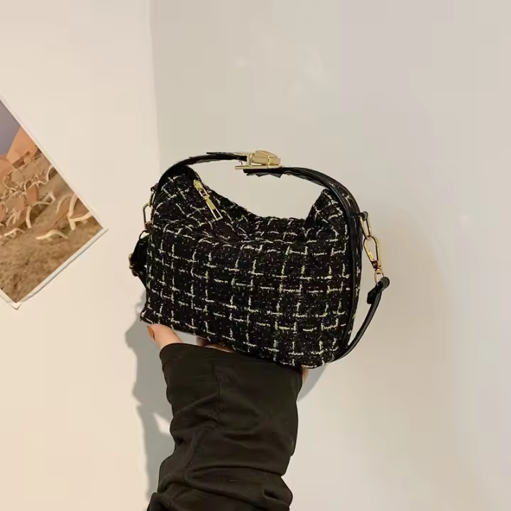 Bolso cruzado de hombro de mujer de moda 2025 Estilo cuadros de lana Lining de poliéster - 1