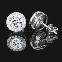 Pendientes de Moissanita en Plata Esterlina Clásica para Mujeres con Pequeño Disco Redondo y Cúbico Zirconia Joyería Fina de Moda - details 8