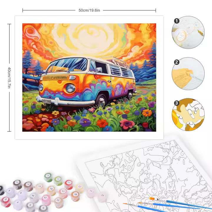 RUOPOTY-Kits de pintura por números, autobús colorido con Marco, paisaje, artesanías, colorear por números, flores para decoración del hogar - 1