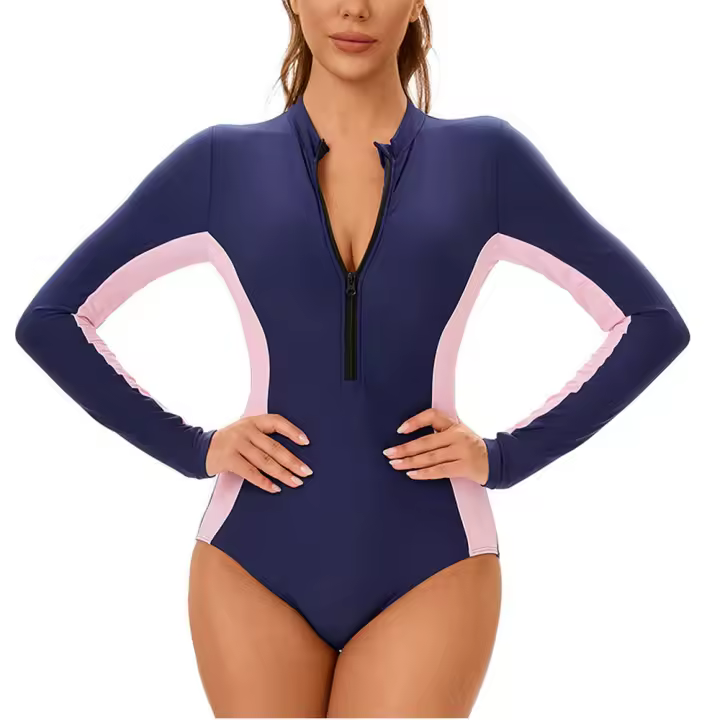 Traje de baño de manga larga para mujer, traje de surf de una pieza - 1