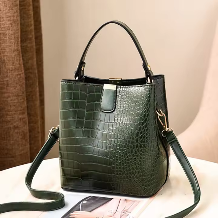Bolso de mano de PU con patrón de cocodrilo para mujeres - 1