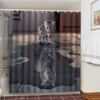 Cortinas De Ducha divertidas para baño, decoración con ganchos, impermeables, 3D tela De poliéster, lindo gato, dinosaurio - details 19