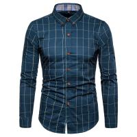 Camisa de algodón para hombre, camisa de manga larga a cuadros, informal, de negocios, ajustada, para oficina, 1311 - details 5