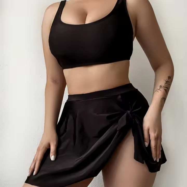Traje de baño bikini sexy natural de color sólido sin espalda, nuevo estilo de verano 2025 - 1