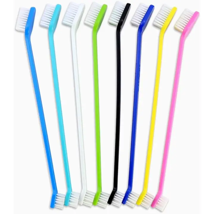Juego de 8 cepillos de dientes para perros - Cepillo de dientes suave y práctico de doble cabeza para limpiar los dientes de las mascotas, cepillos de dientes para perros pequeños y grandes, gatos y la mayoría de las mascotas, cepillos de dientes a granel - 1