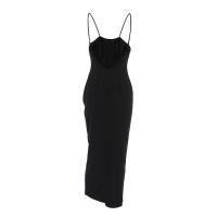 Vestido largo negro sin espalda, entallado, versátil, con abertura y tirantes finos, nuevo diseño de primavera. - details 11