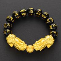 Pulsera de Obsidiana Pixiu Feng Shui Joyería de Dios Budista Amuleto de Buena Suerte para Hombres y Mujeres Joyería de Cinta de Bronce y Obsidiana Hecha en China - details 3