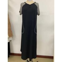Camisón de algodón elástico de manga corta y largo con bloques de color y bolsillo para mujer, ropa de estar y pijama para primavera/verano - details 0