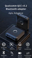 VAORLO-transmisor y receptor de Audio 2 en 1, adaptador inalámbrico con Bluetooth 5,2, 24 bits, 96Khz, 3,5 MM, AUX, aptX, adaptable, LL, HD, para TV, PC y coche - details 0