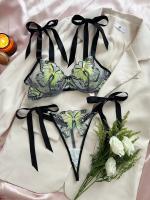 Conjunto de ropa interior de malla transparente con tirantes bordados de mariposa para mujer, lencería Sexy, ropa de realce, novedad - details 7