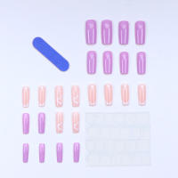 24pcs Uñas Postizas Cuadradas Largas De Color Morado Con Corazones Adhesivo De Gel Desmontable Y Reutilizable Con Herramienta De Empuñadura Para Cutículas Adecuadas Para Niñas Y Mujeres - details 2