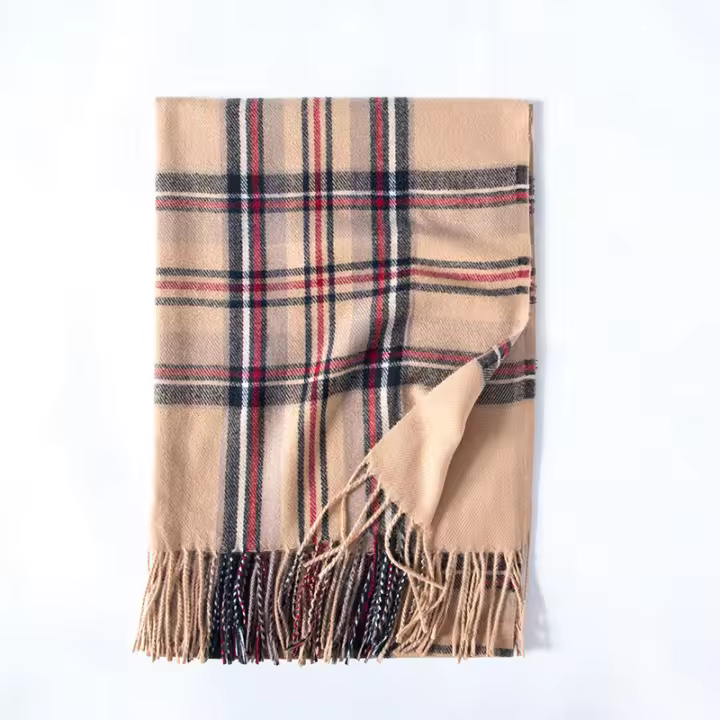 Bufanda nueva bufanda cálida gruesa de longitud media para mujer chal a cuadros con borlas de invierno - 1
