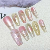 10pcs Uñas Postizas Cortas Estilo Francés Para Mujeres Y Niñas Diseño De Ojo De Gato Y Mariposa Cubiertas Completo Uñas Falsas Desmontables Para Fiesta - details 10