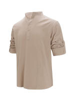 Camisas Polo de Algodón Lino para Hombres Cuello Henley Ligero Colores Sólidos - details 2