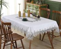 Battilo Ence mesa de comedor rectangular floral blanco bordado mantel impermeable, boda, fiesta, hogar - details 29
