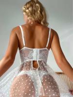 Lencería sexy mujer malla manchada calado halter falda sexo set - details 2