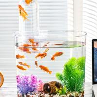 Pantalla clara, tanque de peces de presión negativa, plástico, ahorro de espacio, pequeño tanque de peces dorados, pecera inastillable, decoración de oficina - details 10