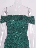 Corpiño elegante de noche con deslumbrantes lentejuelas sin hombros, faldas desmontables, vestido de fiesta largo hasta el suelo. - details 11