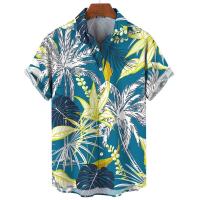 Camisa estampada de mezclilla hawaiana, pantalones cortos casuales, mangas superiores, ropa de calle grande, ropa de hombre original - details 2