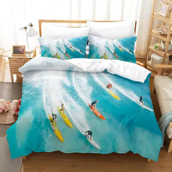 Juego de cama para surf en el mar, funda nórdica moderna para deportes extremos al aire libre, funda de edredón tamaño Queen King Ocean Surfboard, funda de edredón de poliéster de 2/3 uds. - 1