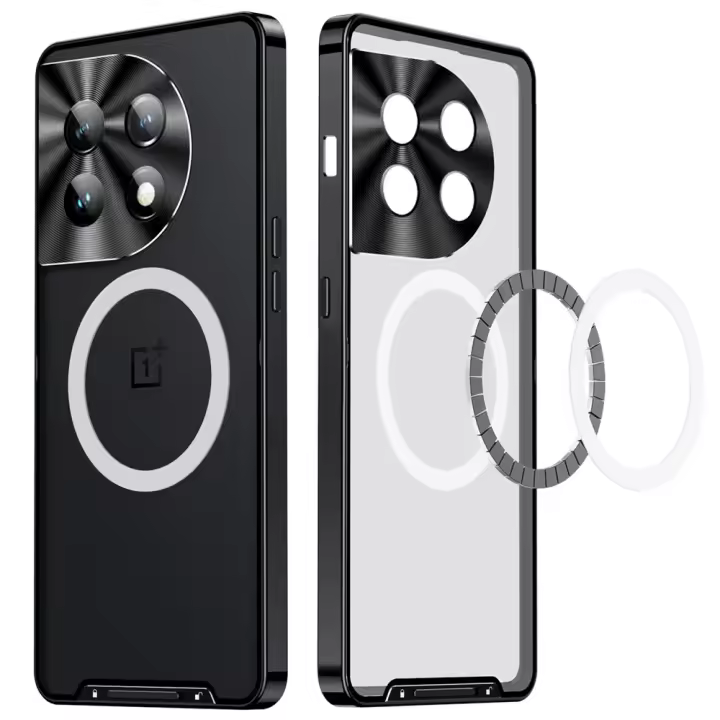 Funda de carga inalámbrica transparente a prueba de golpes para Oneplus 13 12 11 Nothing Phone1 cubierta trasera mate parachoques de aluminio fundas de teléfono acrílicas - 1
