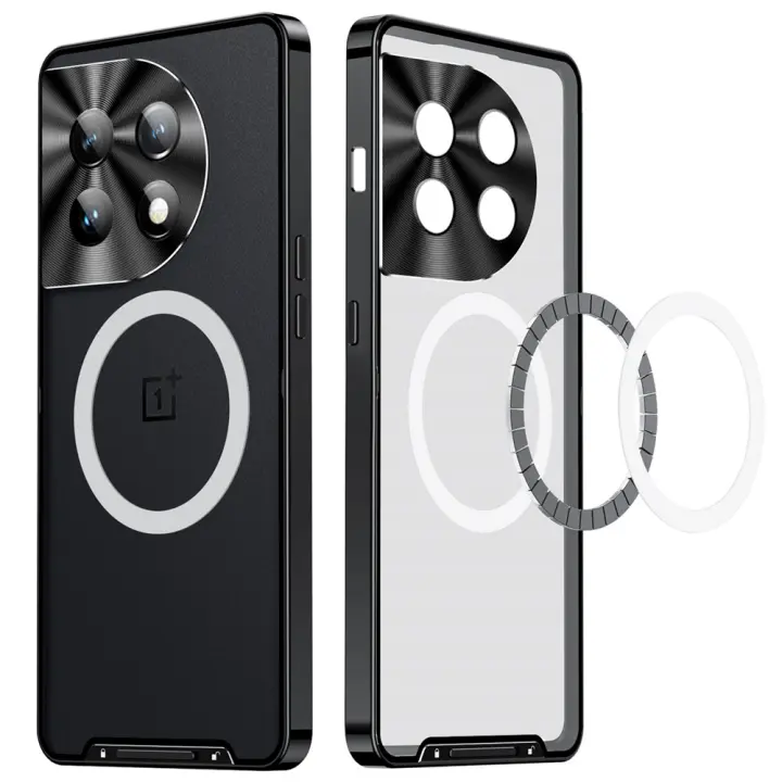 Funda de carga inalámbrica transparente a prueba de golpes para Oneplus 13 12 11 Nothing Phone1 cubierta trasera mate parachoques de aluminio fundas de teléfono acrílicas - 1