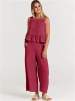 Conjunto casual de verano para mujer, top sin mangas plisado y pantalones cortos de pierna ancha - details 71