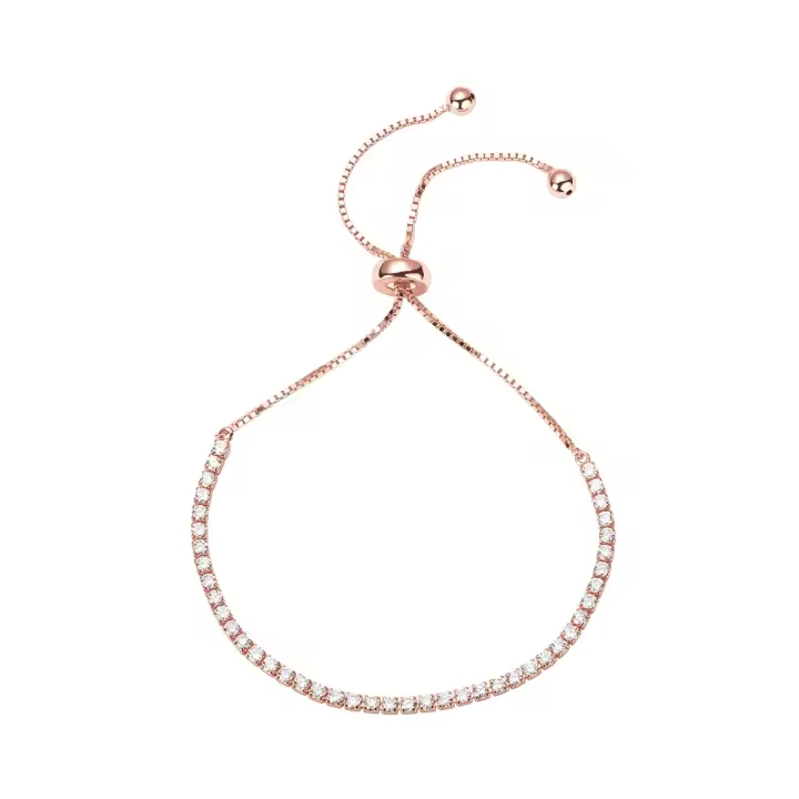 Pulsera de tenis clásica de circonita cúbica chapada en oro de 14 quilates para mujer |   Deslizador ajustable - 1
