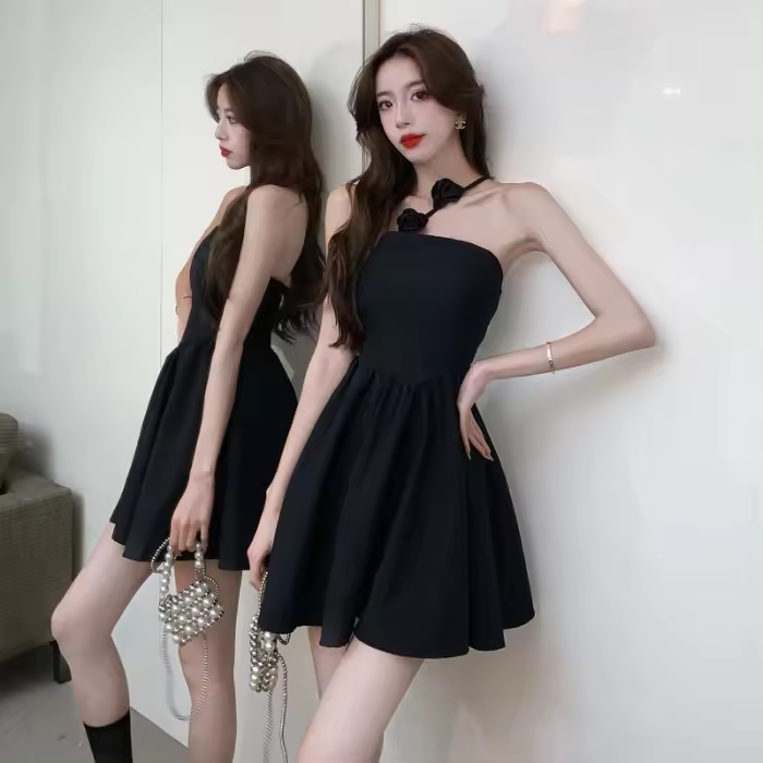 Vestido de Bublia con Correa de Rosa Estilo de Deseo Puro para Mujeres Ajuste Delgado Moda Juvenil - 1