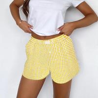 Calzoncillos tipo bóxer a cuadros para mujer, adolescente, cintura elástica, pantalones cortos a cuadros rojos y azules, traje informal para salón, pantalones cortos de verano - details 3