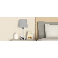 Lámpara de noche táctil con puertos USB-A+C + enchufe CA 2 bombillas, 3 intensidad variable, pantalla de tela gris, base plateada escarchada, lámparas de mesa para dormitorio, salón infantil - details 8