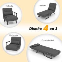 Sofá Cama Convertible Silla de Dormir Individual Tri-Fold con Respaldo Ajustable de 6 Posiciones, Cojín Desmontable y Asiento Tapizado Estructura Metálica Plegable (Azul) - details 13