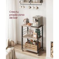 Estantería de Cocina con Ruedas, Carrito de Servicio de 3 Niveles, Estantería para Microondas, Horno, Tostadora, Marco de Metal con 6 Ganchos, Marrón Rústico y Negro - details 29