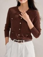 Cárdigan informal y cómodo para mujer con botones de cuello redondo, chaqueta cálida de manga larga, diseño holgado - details 1