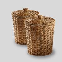 Cubo de basura de mimbre con tapa, cesta tejida redonda para residuos, cesta de almacenamiento - details 6