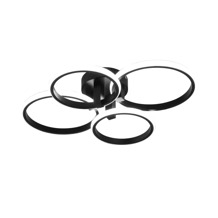 GOECO Plafón LED Circular diseño, 4 cabezales, color negro, 57,5x46x11,5 cm, luz blanca 48W, ideal para grandes espacios - 1