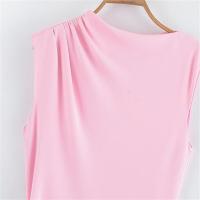 Vestido corto de verano rosa simplicidad con cuello redondo material de poliéster moda para mujer - details 14