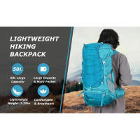 Mochila de senderismo WESTTUNE de 50L con cubierta impermeable, bolsa multifuncional de montañismo para viajes, trekking y camping. - details 0