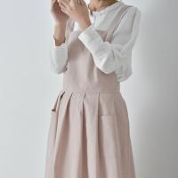 Delantal impermeable ajustable duradero, delantal de cocina de lino y algodón de Color sólido, delantal largo sin mangas de estilo coreano para mujer - details 4