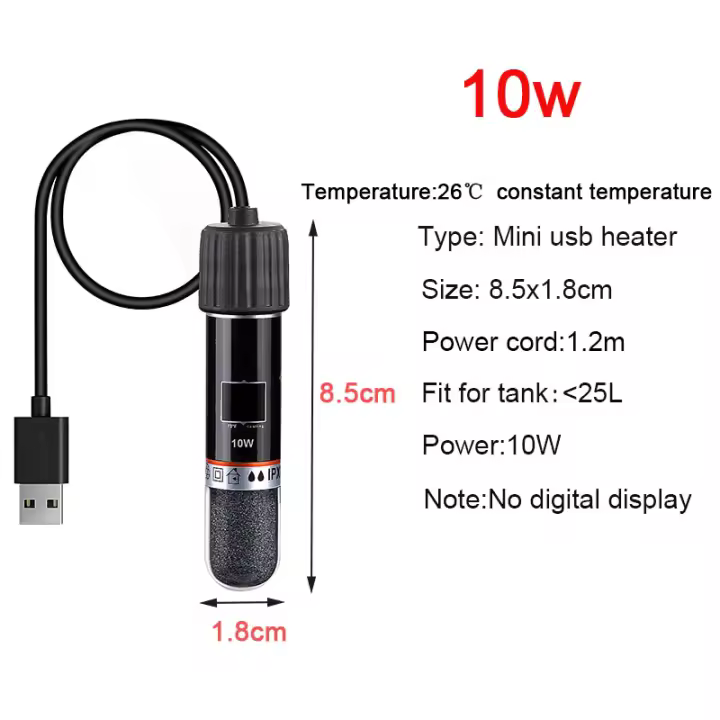 Mini varilla de calentamiento de acuario USB para pecera pequeña, calentador de acuario de temperatura constante, termostato sumergible, calentador de 10W, 26 ﾰC - 1
